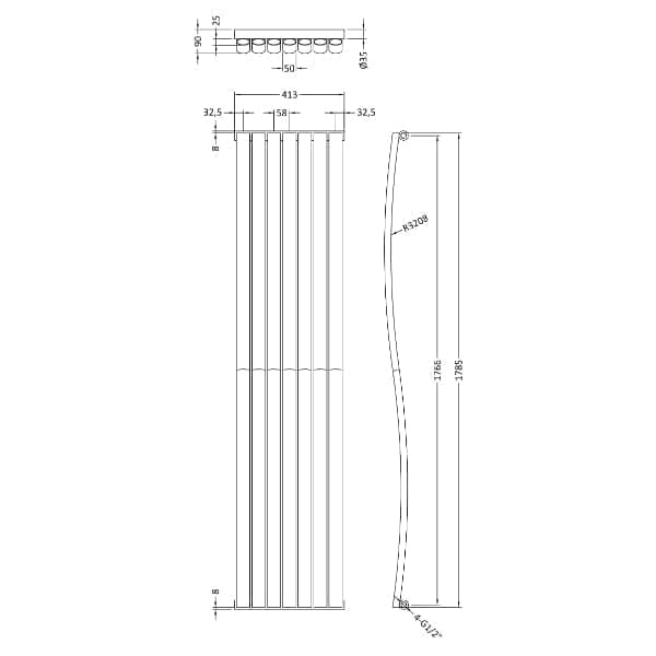 Nuie Vertical Designer Radiators,Modern Designer Radiators Nuie Revive Wave Vertical Designer Radiator - 1785mm x 413mm