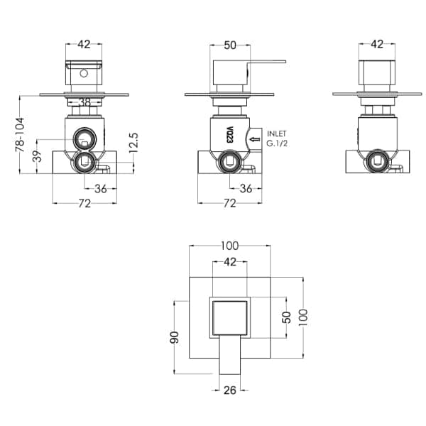 Nuie Manual Shower Valves Nuie Sanford Concealed Diverter Valve - Chrome