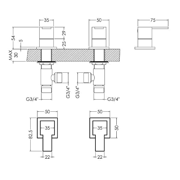 Nuie Deck Mounted Side Valves Nuie Sanford Side Valves - Chrome