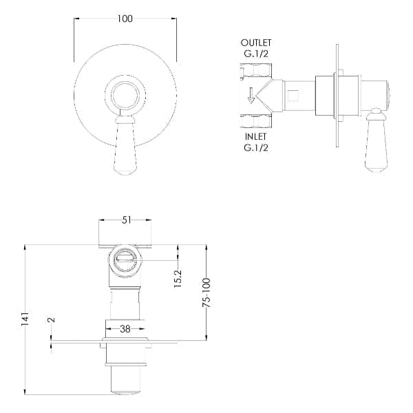 Nuie Concealed Shower Valves Nuie Selby Round Stop Tap Concealed Shower Valve - Chrome