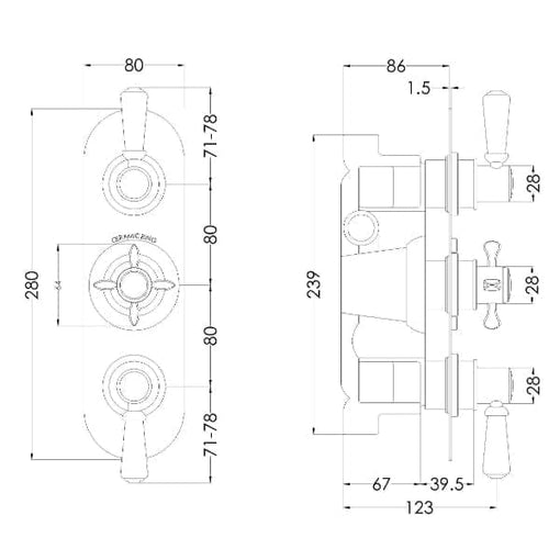 Nuie Concealed Shower Valves,Thermostatic Shower Valves Nuie Selby Triple Handle 3 Outlet Thermostatic Concealed Shower Valve With Diverter - Chrome