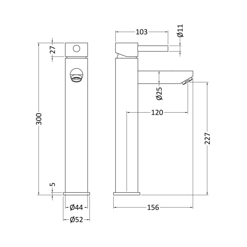 Nuie Tall Basin Mixer Taps,Modern Taps,Deck Mounted Taps Nuie Series 2 Tall Mono Basin Mixer Tap - Chrome