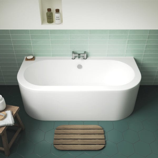 Nuie Freestanding Baths,Nuie,Modern Freestanding Baths,Back to Wall Baths Nuie Shingle Back to Wall Bath With Panel - 1700mm x 750mm - White