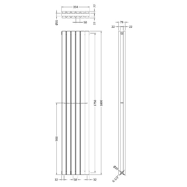 Nuie Vertical Designer Radiators,Modern Designer Radiators Nuie Sloane Double Panel Vertical Designer Radiator - 1800mm x 354mm