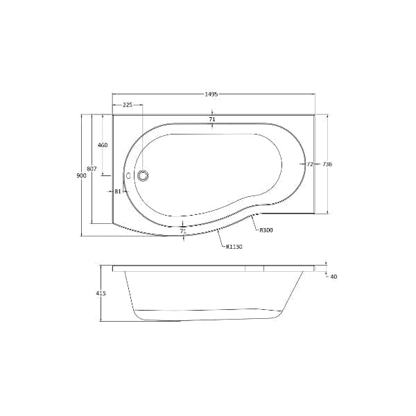 Nuie Shower Baths,Nuie,Modern Shower Baths Nuie Square B Shape Shower Bath - White