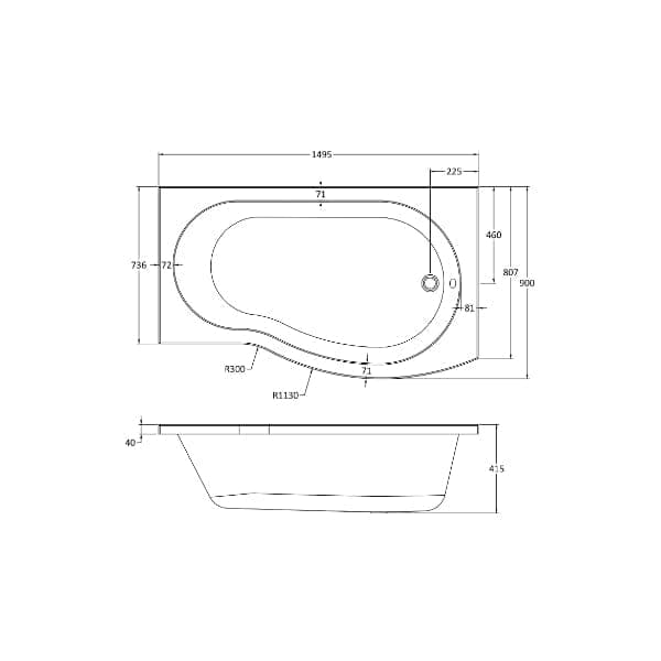 Nuie Shower Baths,Nuie,Modern Shower Baths Nuie Square B Shape Shower Bath - White