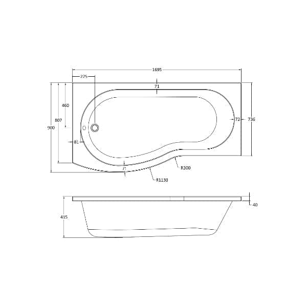 Nuie Shower Baths,Nuie,Modern Shower Baths Nuie Square B Shape Shower Bath - White