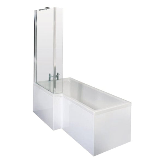 Nuie Shower Baths,Nuie,Modern Shower Baths 1500mm x 735mm/900mm / Left Nuie Square B Shape Shower Bath With Screen And Front Panel - White