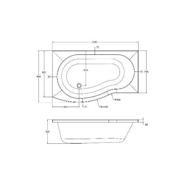 Nuie Shower Baths,Nuie,Modern Shower Baths Nuie Square B Shape Shower Bath With Screen And Front Panel - White
