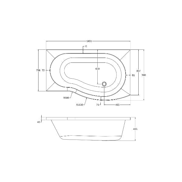 Nuie Shower Baths,Nuie,Modern Shower Baths Nuie Square B Shape Shower Bath With Screen And Front Panel - White