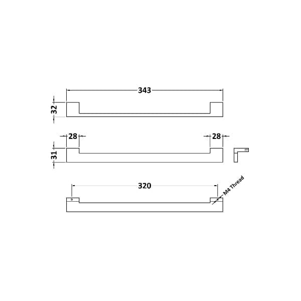 Nuie Other Furniture Accessories, Nuie Nuie Square Drop Furniture Handle 343mm Wide - Chrome