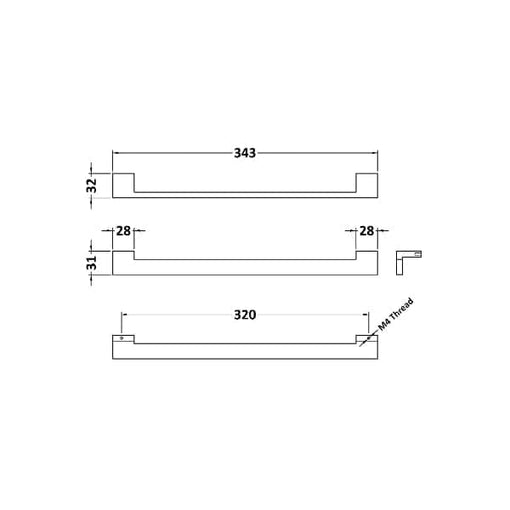 Nuie Other Furniture Accessories, Nuie Nuie Square Drop Furniture Handle 343mm Wide - Chrome