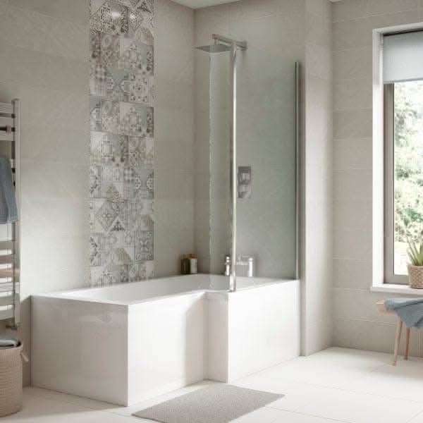 Nuie Shower Baths,Nuie,Modern Shower Baths Nuie Square L Shape Shower Bath With Screen And Front Panel - White
