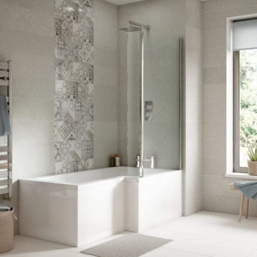 Nuie Shower Baths,Nuie,Modern Shower Baths Nuie Square L Shape Shower Bath With Screen And Front Panel - White