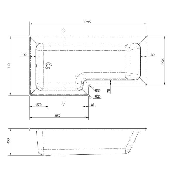 Nuie Shower Baths,Nuie,Modern Shower Baths Nuie Square L Shape Shower Bath With Screen And Front Panel - White