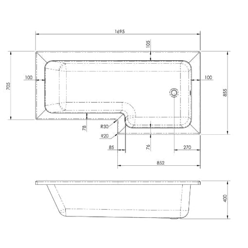 Nuie Shower Baths,Nuie,Modern Shower Baths Nuie Square L Shape Shower Bath With Screen And Front Panel - White