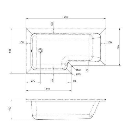 Nuie Shower Baths,Nuie,Modern Shower Baths Nuie Square L Shape Shower Bath With Screen And Front Panel - White