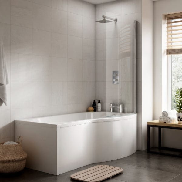 Nuie Shower Baths,Nuie,Modern Shower Baths Nuie Square P Shape Shower Bath - White