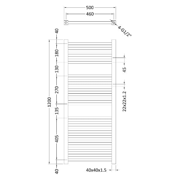 Nuie Straight Designer Heated Towel Rails,Modern Designer Heated Towel Rails Nuie Straight Heated Towel Rail - 1200mm x 500mm - Chrome