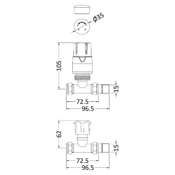 Nuie Manual Radiator Valves Nuie Straight Radiator Valves Pair Pack - 97mm High - Chrome