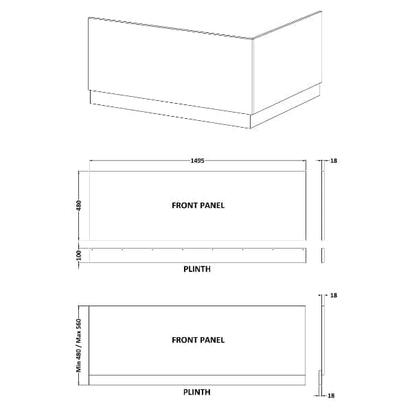 Nuie Bath Panels,Nuie,Bath Accessories Nuie Straight Shower Bath Front Panel With Plinth - Gloss White