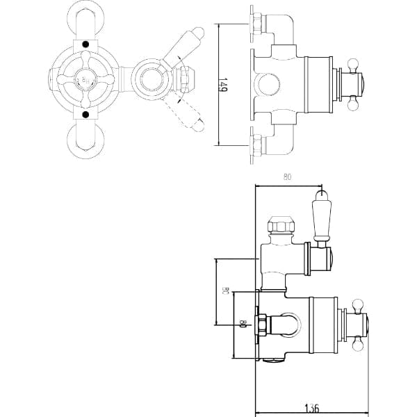 Nuie Exposed Shower Valves Nuie Victorian Dual Handle Exposed Shower Valve - Chrome