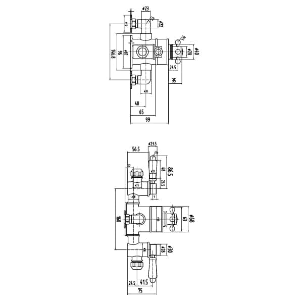 Nuie Exposed Shower Valves Nuie Victorian Triple Handle Exposed Shower Valve - Chrome