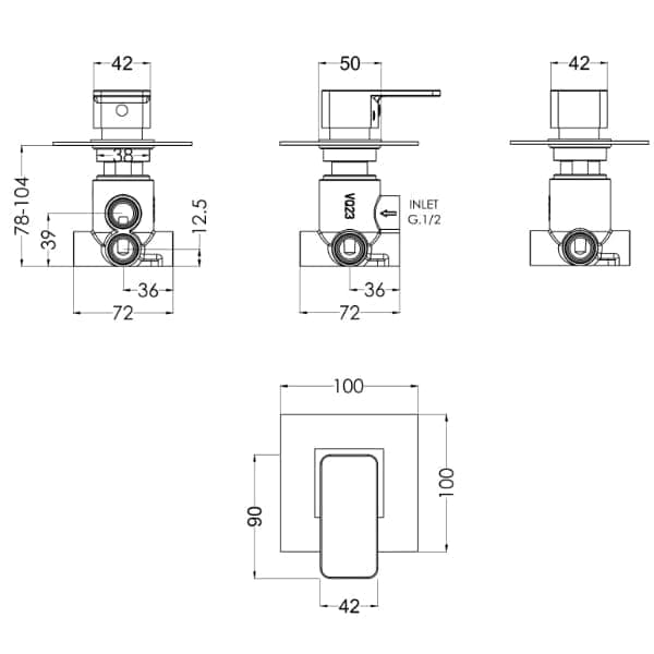 Nuie Manual Shower Valves Nuie Windon Concealed Diverter Valve - Chrome