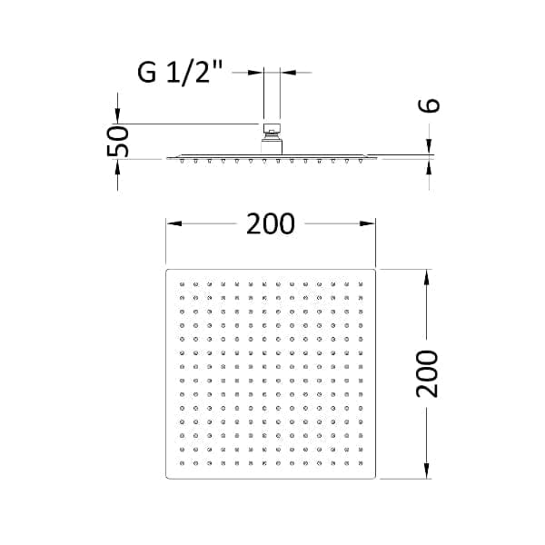 Nuie Shower Heads Nuie Windon Fixed Shower Head 200mm x 200mm