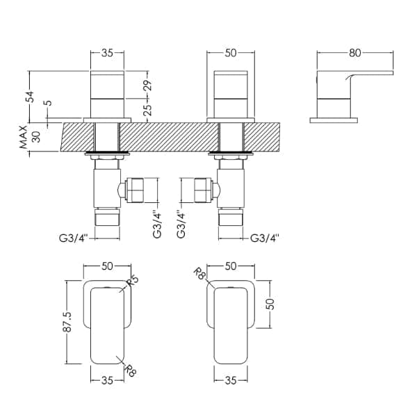 Nuie Deck Mounted Side Valves Nuie Windon Side Valves - Chrome