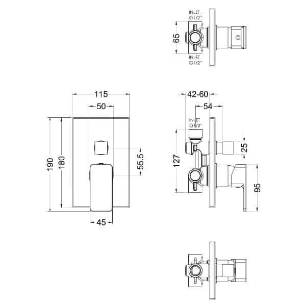 Nuie Manual Shower Valves Nuie Windon Single Handle Manual Concealed Shower Valve With Diverter - Chrome