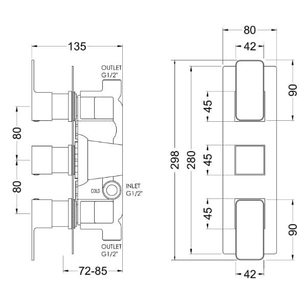 Nuie Concealed Shower Valves,Thermostatic Shower Valves Nuie Windon Triple Handle Thermostatic Concealed Shower Valve