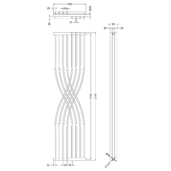 Nuie Vertical Designer Radiators,Modern Designer Radiators Nuie Xcite Vertical Designer Radiator - 1775mm x 450mm