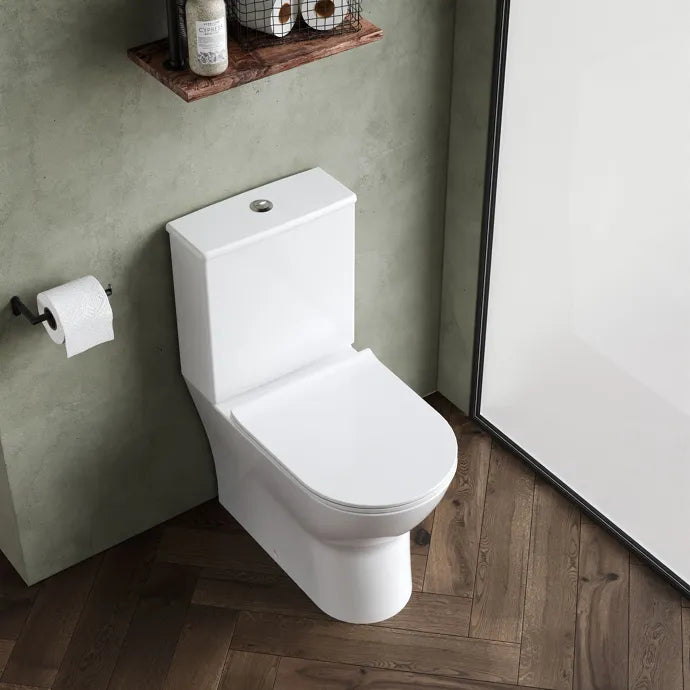 Freya Flush To Wall Close Coupled Toilet with Soft Close Seat & Cistern - White