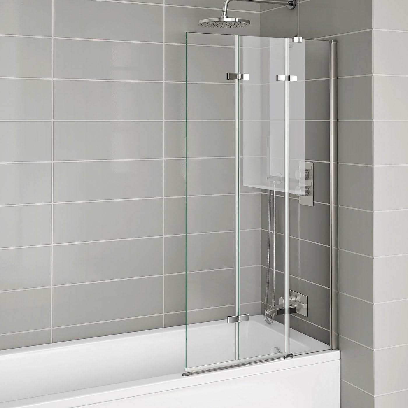 iBathUK Flexa Luxury Folding Bath Shower Screen, Pivot Glass Door Panel, Left Hand, Space-Saving Design, Modern Bath Shower Screen, Chrome, 800mm