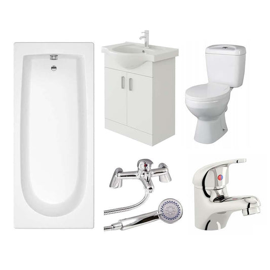 VeeBath Rosina 1700mm Bath Vanity Basin Unit Toilet & Mixer Taps Bathroom Suite