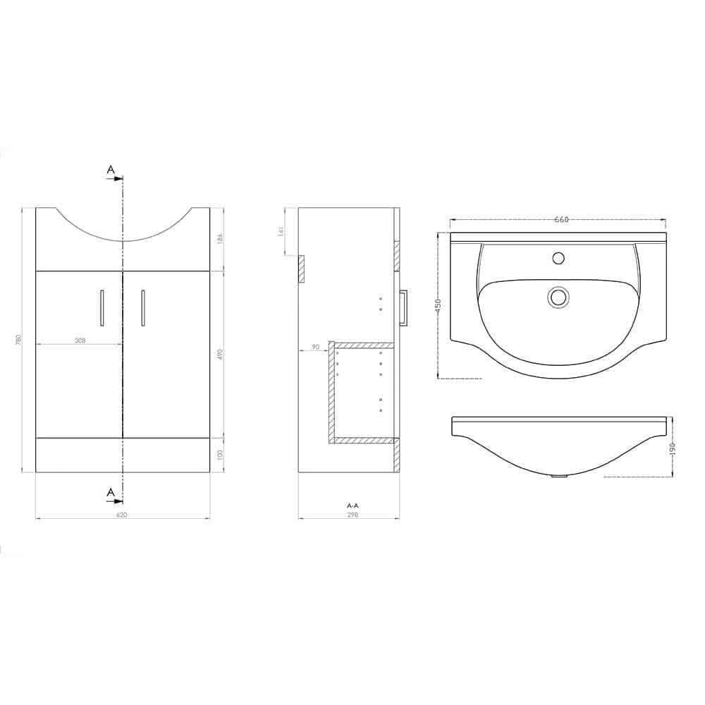 VeeBath Rosina Vanity Unit, Toilet & Single Ended Bath Bathroom Suite - 1500mm