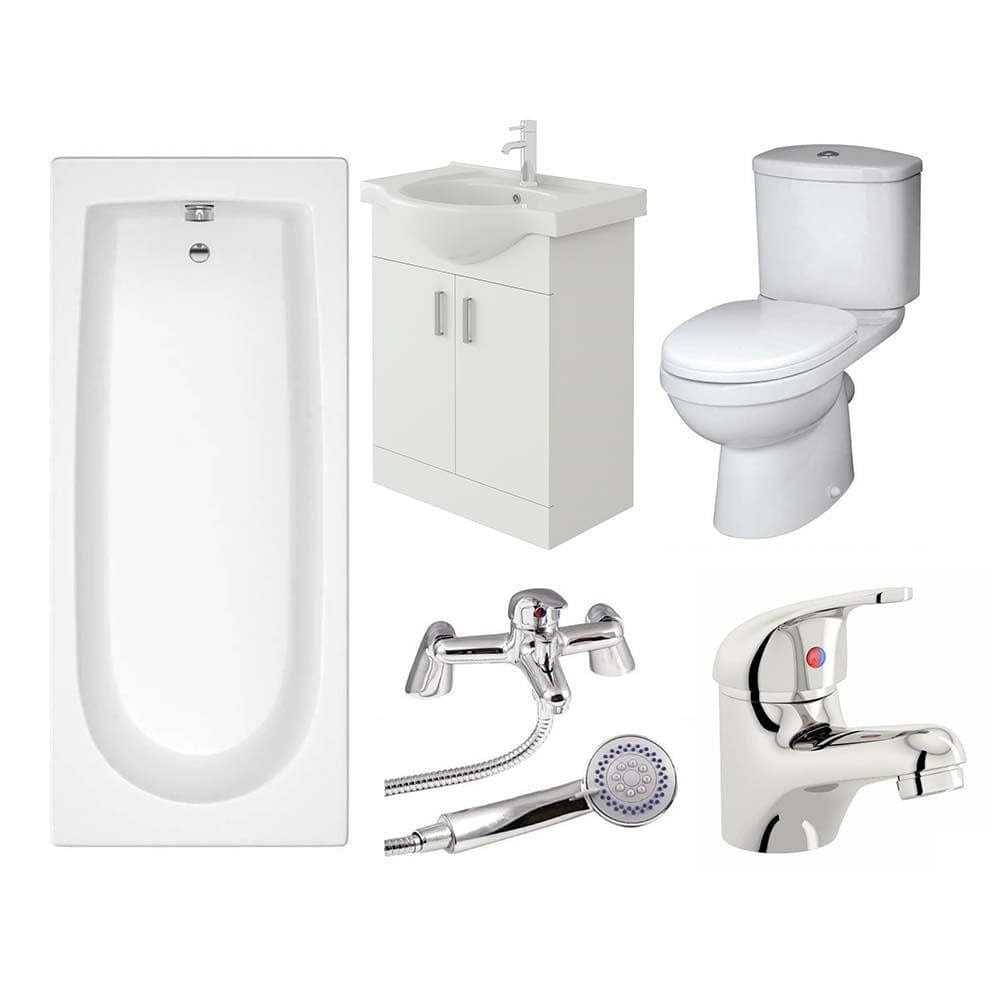 VeeBath Rosina Vanity Unit, Toilet & Single Ended Bath Bathroom Suite - 1700mm