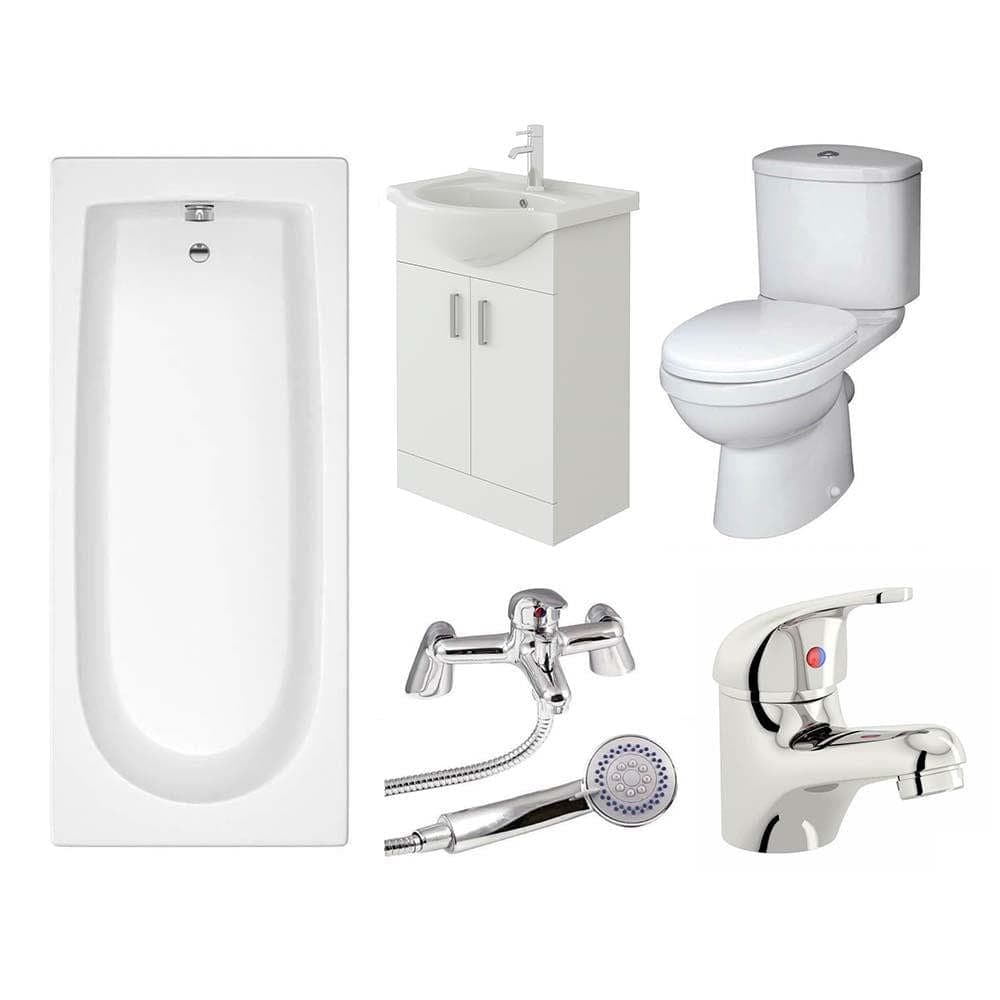 VeeBath Rosina Vanity Unit, Toilet & Single Ended Bath Bathroom Suite - 1700mm
