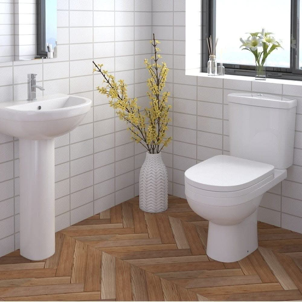 iBathUK Toilets > Close Coupled Toilets Sleek Modern Ceramic Close Coupled Toilet - White