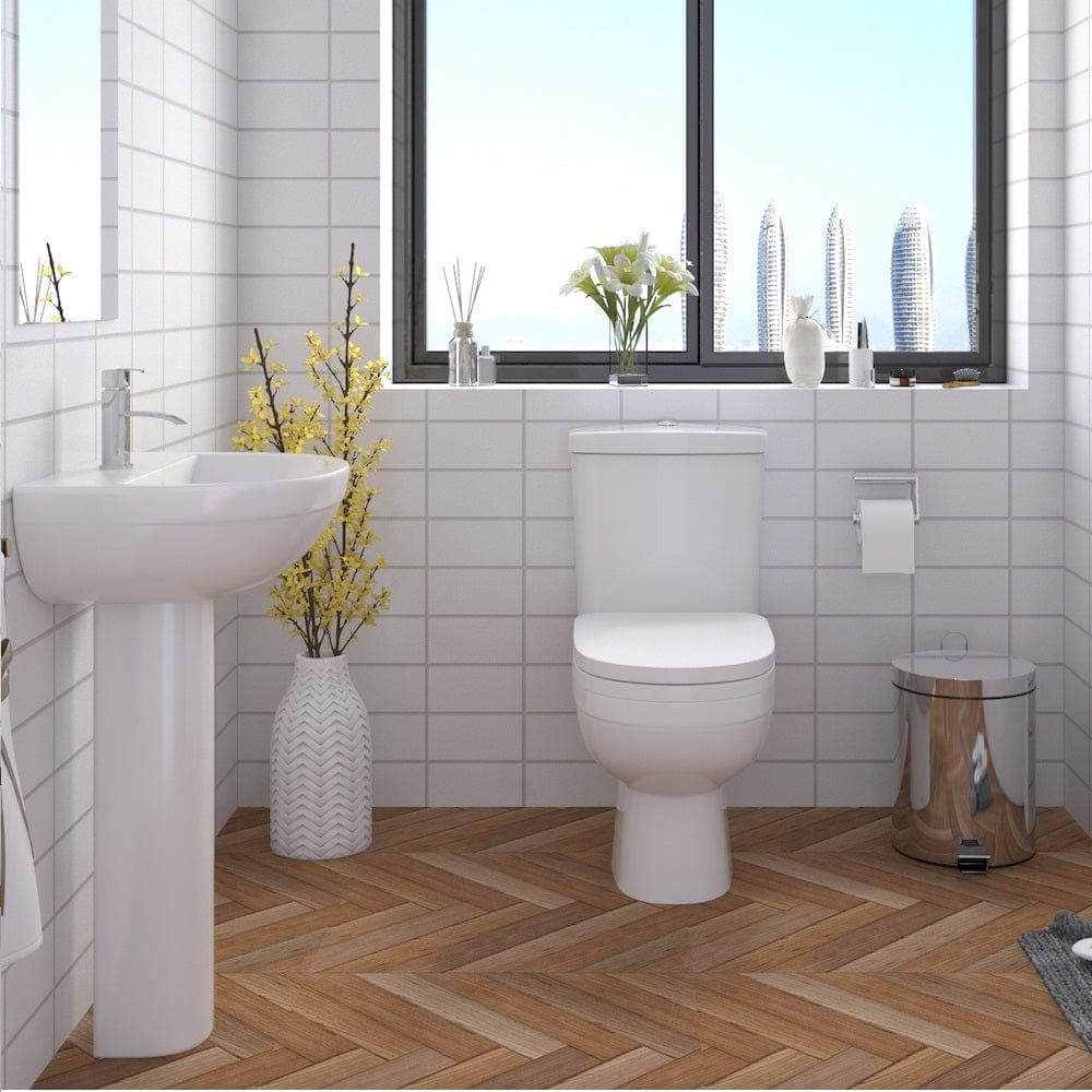 iBathUK Toilets > Close Coupled Toilets Sleek Modern Ceramic Close Coupled Toilet - White