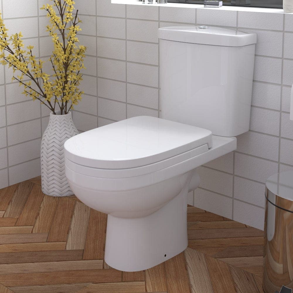 iBathUK Toilets > Close Coupled Toilets Sleek Modern Ceramic Close Coupled Toilet - White