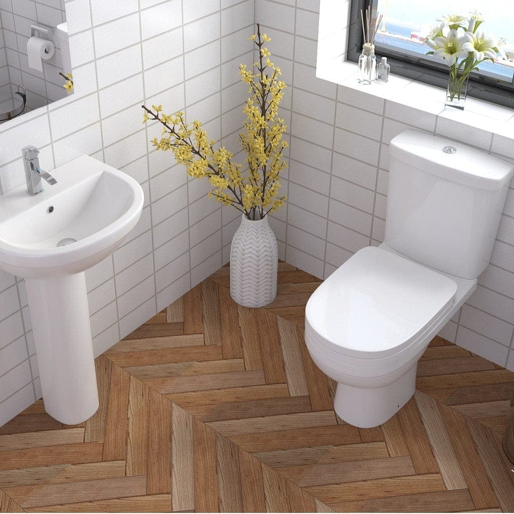 iBathUK Toilets > Close Coupled Toilets Sleek Modern Ceramic Close Coupled Toilet - White