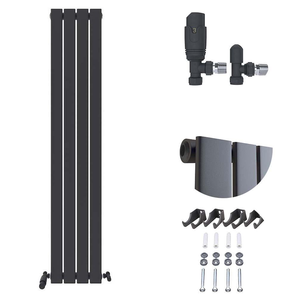 VeeBath Heating > Designer Radiators 1600x304mm + Anthracite Sloane Designer Vertical Single Column Flat Panel Radiator with Angled Valve