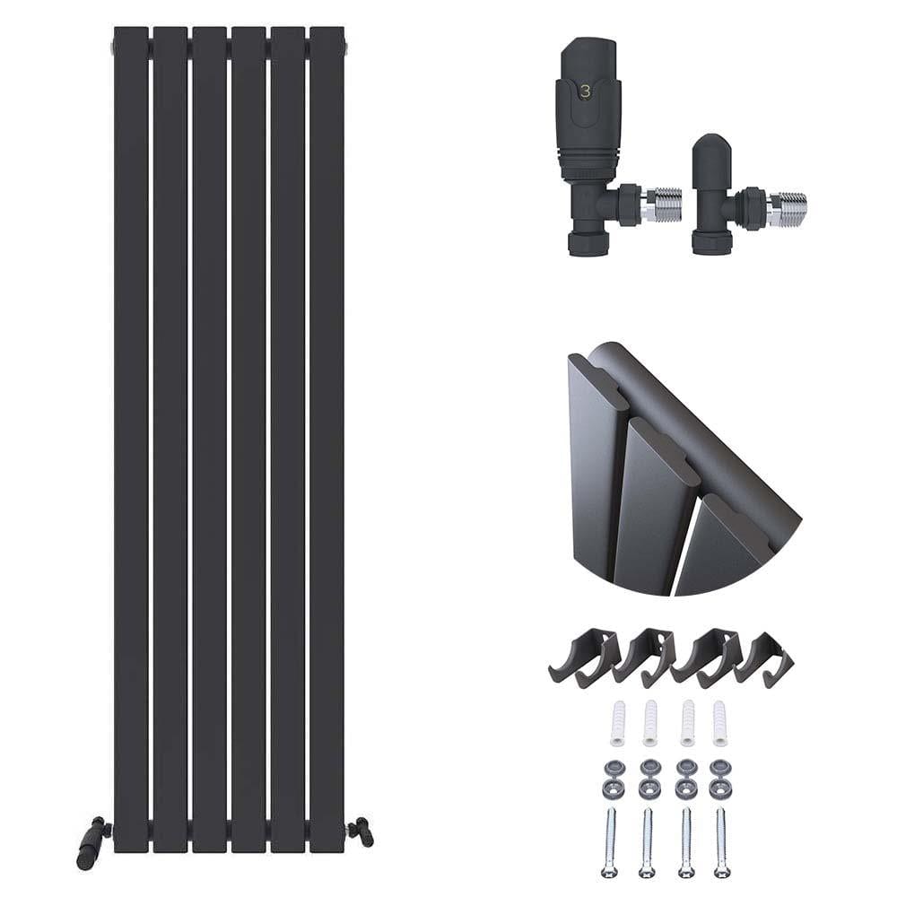 VeeBath Heating > Designer Radiators 1600x456mm + Anthracite Sloane Designer Vertical Single Column Flat Panel Radiator with Angled Valve