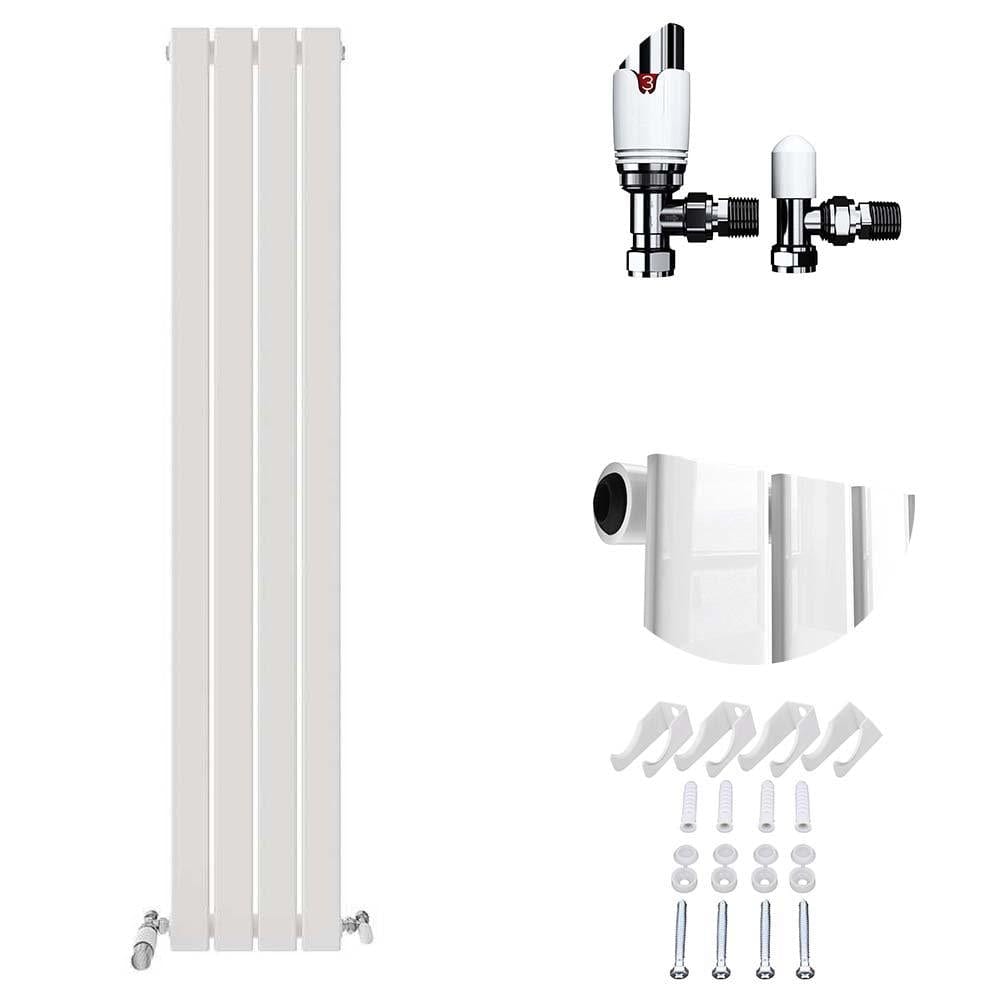 VeeBath Heating > Designer Radiators 1600x304mm + White Sloane Designer Vertical Single Column Flat Panel Radiator with Angled Valve
