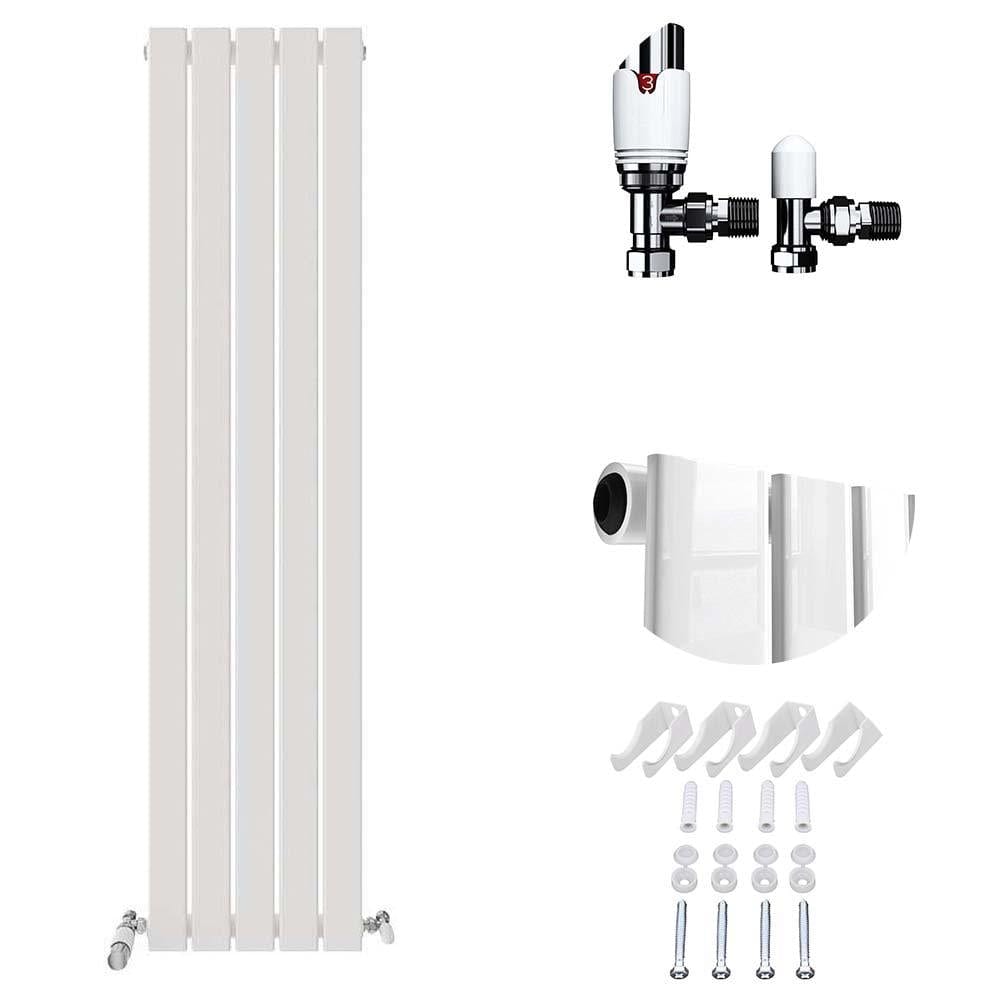 VeeBath Heating > Designer Radiators 1600x380mm + White Sloane Designer Vertical Single Column Flat Panel Radiator with Angled Valve
