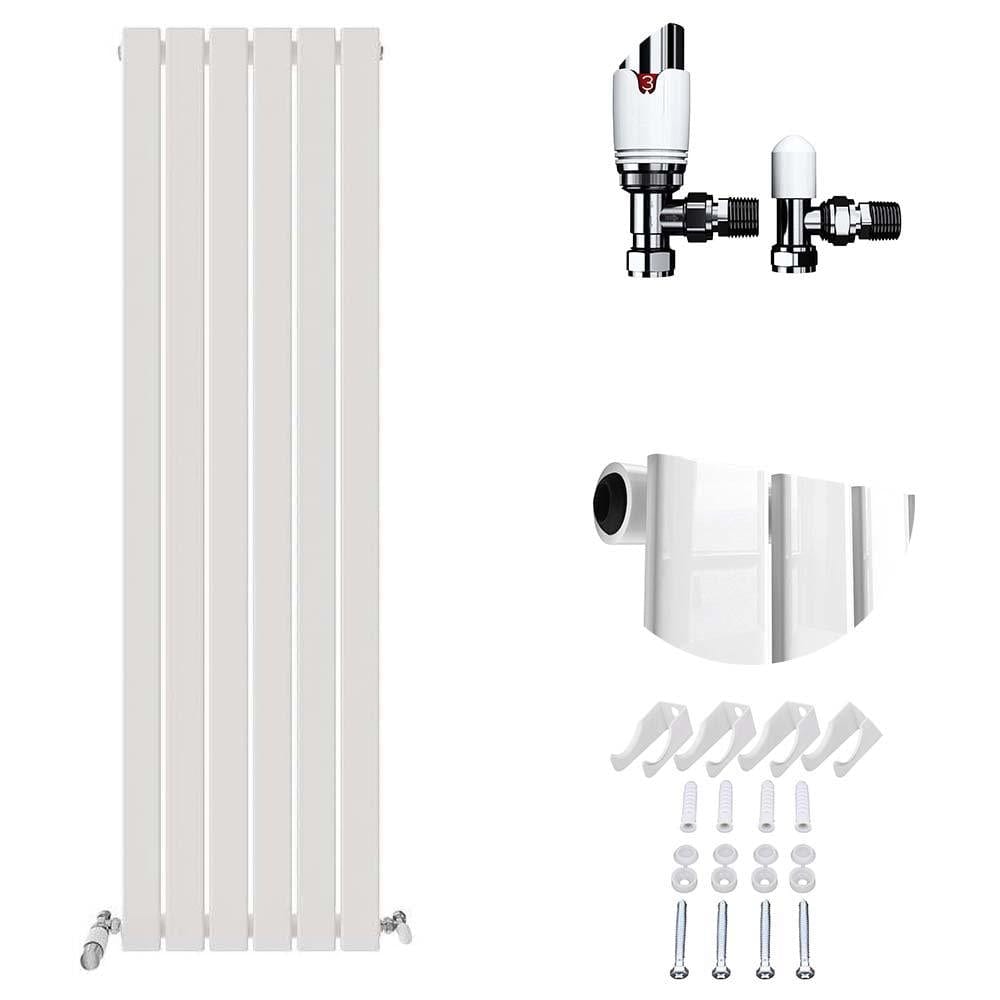 VeeBath Heating > Designer Radiators 1600x456mm + White Sloane Designer Vertical Single Column Flat Panel Radiator with Angled Valve