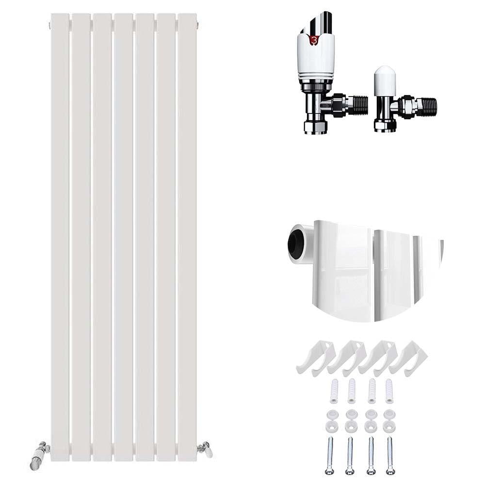 VeeBath Heating > Designer Radiators 1600x532mm + White Sloane Designer Vertical Single Column Flat Panel Radiator with Angled Valve