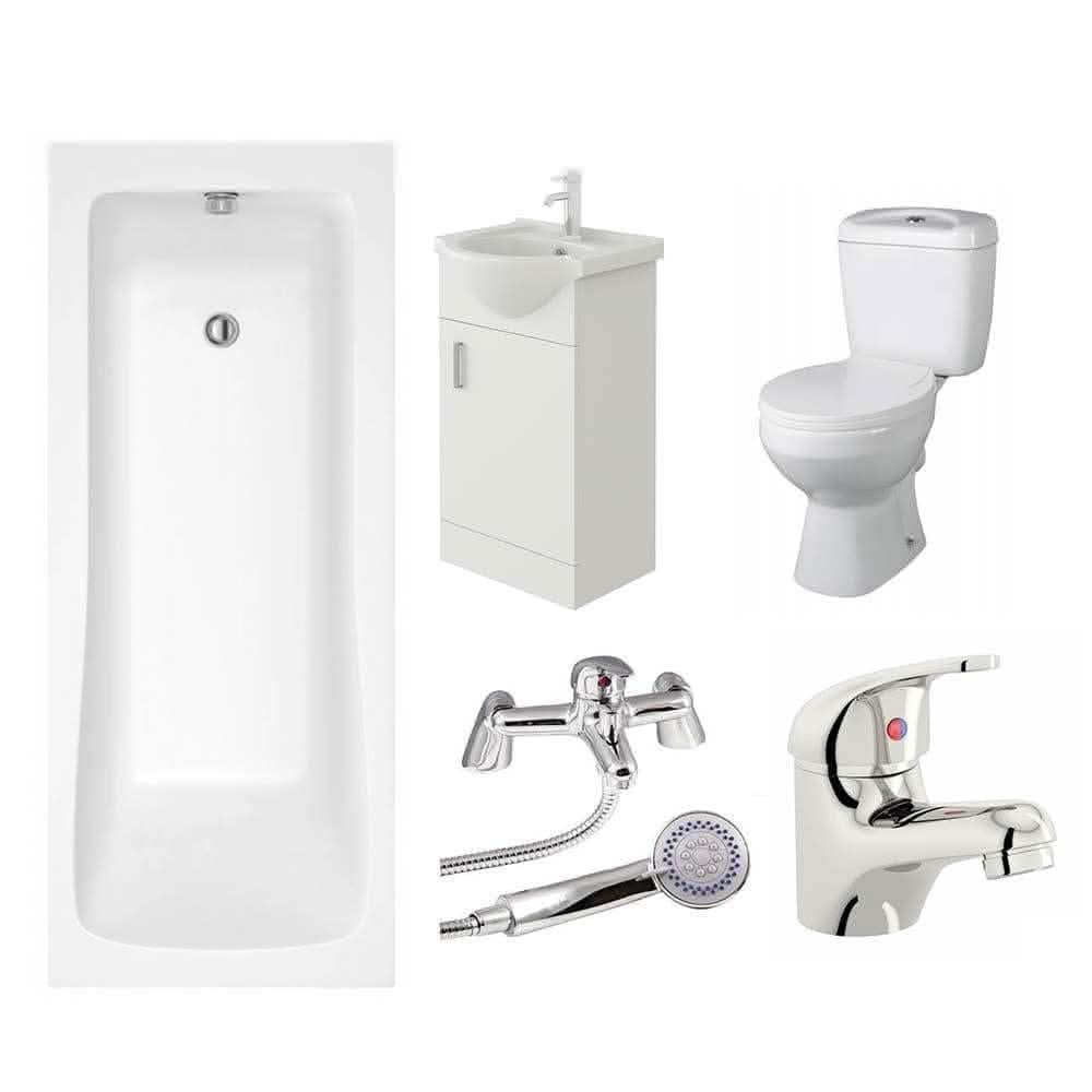 VeeBath Sophia 1700mm Bath Vanity Basin Unit Toilet & Mixer Taps Bathroom Suite